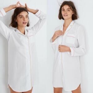 Madewell White Button Down Poplin Bedtime Nightshirt Preppy Coastal Grandma Airy